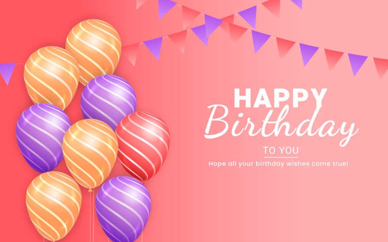 Birthday greeting text vector design. Happy birthday typography in with air balloon elements Illustration