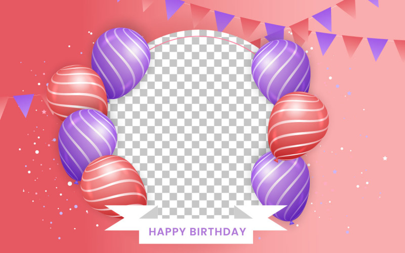 Birthday greeting text vector design. Happy birthday typography in with air balloon Illustration