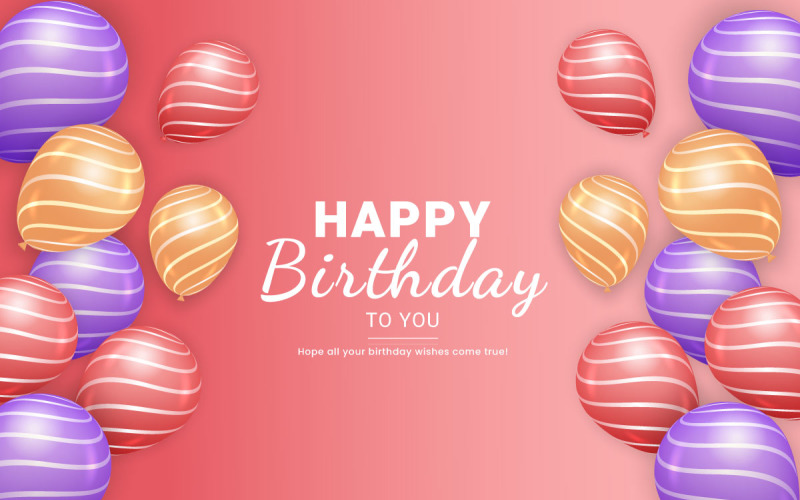 Birthday greeting text vector design. Happy birthday typography in with balloon element idea Illustration
