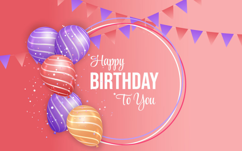 Birthday greeting text vector design. Happy birthday typography in with balloon element Illustration
