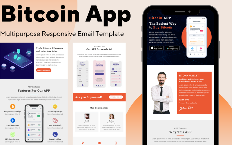 Bitcoin App – Multipurpose Responsive Email Template Newsletter Template