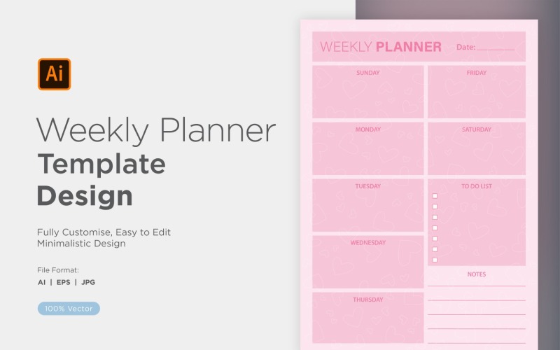 Weekly Planner Sheet Design - 01 Vector Graphic