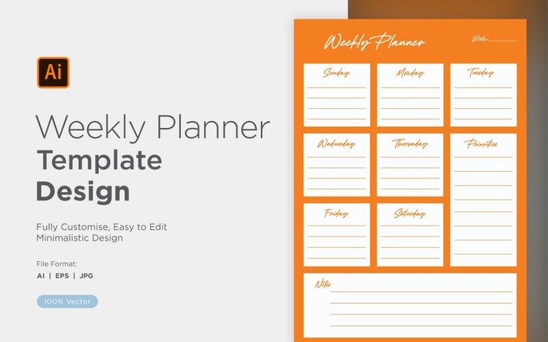 Weekly Planner Sheet Design - 50 Vector Graphic