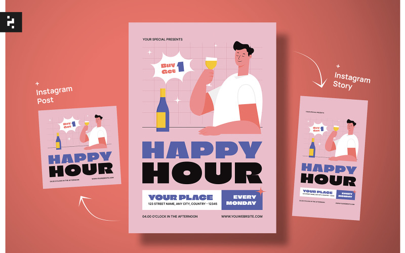 Simple Happy Hour Flyer Template Corporate Identity