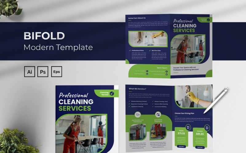 Cleaning Services Bifold Brochure Template Corporate Identity