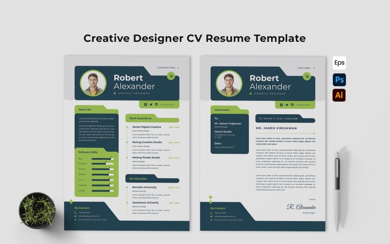 Creative Green CV Resume Template Corporate Identity