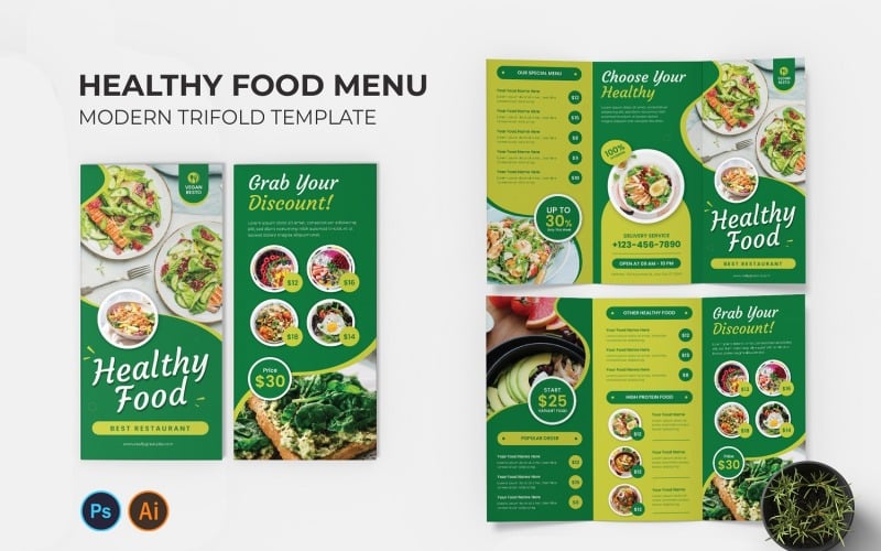 Healthy Food Menu Trifold Brochure Corporate Identity