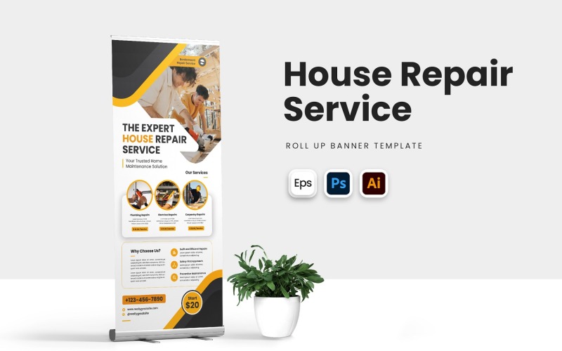 House Repair Service Roll Up Banner Template Corporate Identity