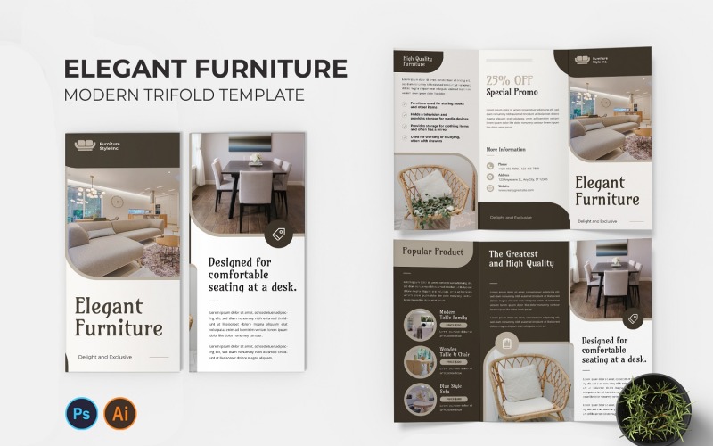 Elegant Furniture Trifold Brochure Corporate Identity