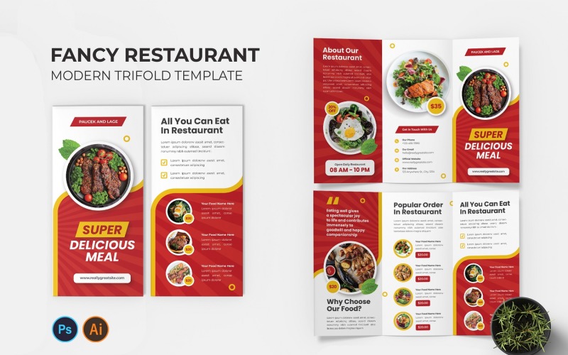 Fancy Restaurant Trifold Brochure Corporate Identity