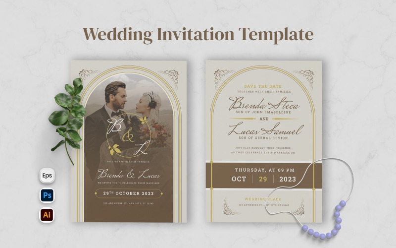 Green Golden Luxury Wedding Invitation Corporate Identity
