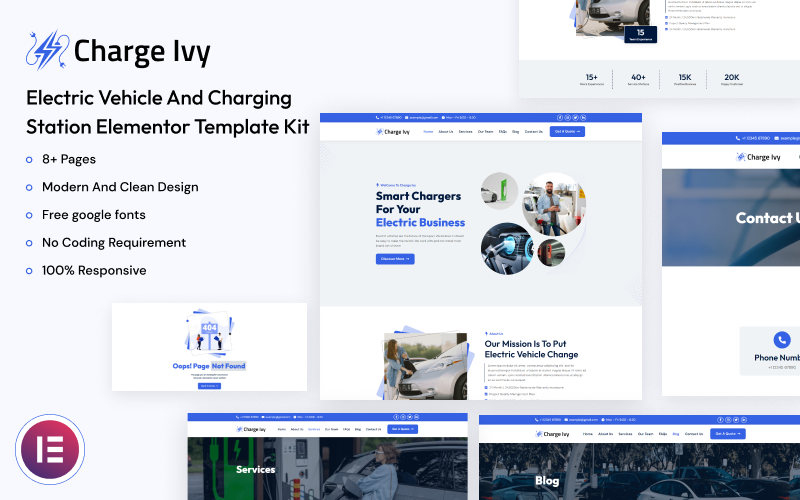 Charge Ivy - Electric Vehicle and Charging Station Elementor Template Kit Elementor Kit