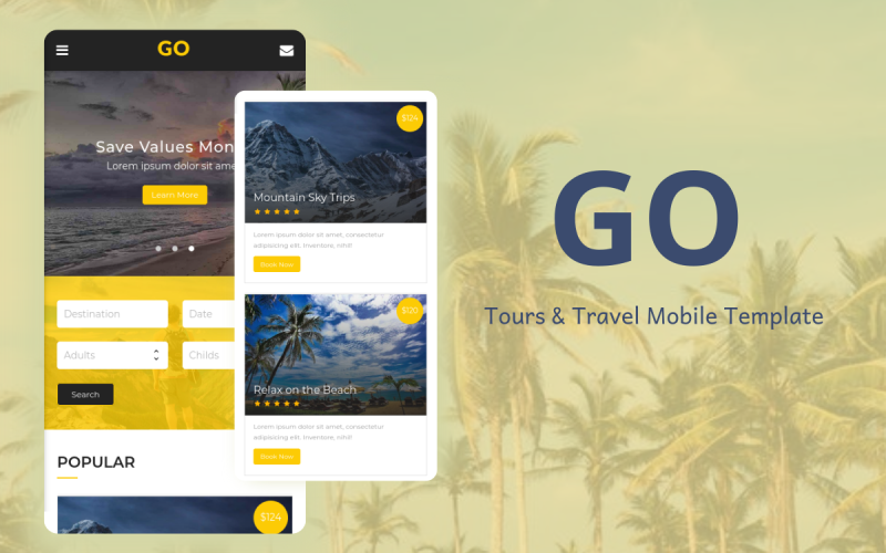 Go - Tours and Travel Mobile Template Website Template