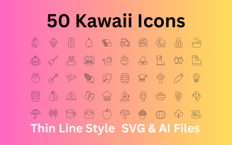 Kawaii Icon Set 50 Outline Icons - SVG And AI Files