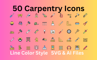 Carpentry Icon Set 50 Line Color Icons - SVG And AI File