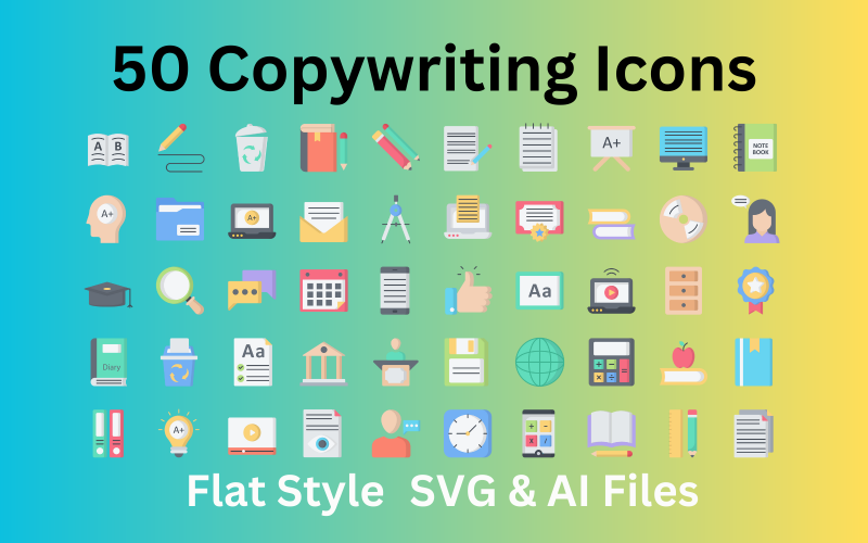 Copywriting Icon Set 50 Flat Icons - SVG And AI Files