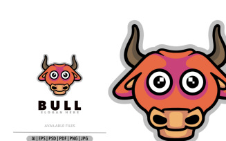 Cute bull mascot cartoon design logo