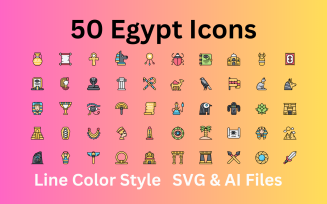 Egypt Icon Set 50 Line Color Icons - SVG And AI Files