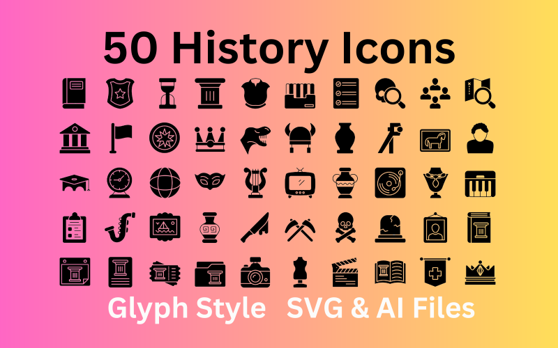 History Icon Set 50 Glyph Icons - SVG And AI Files