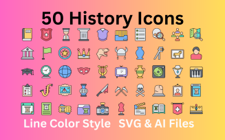 History Icon Set 50 Line Color Icons - SVG And AI Files