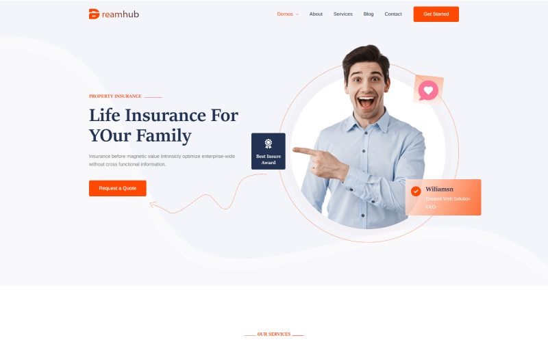 Dreamhub Life Insurance Company Agency HTML5 Template Website Template