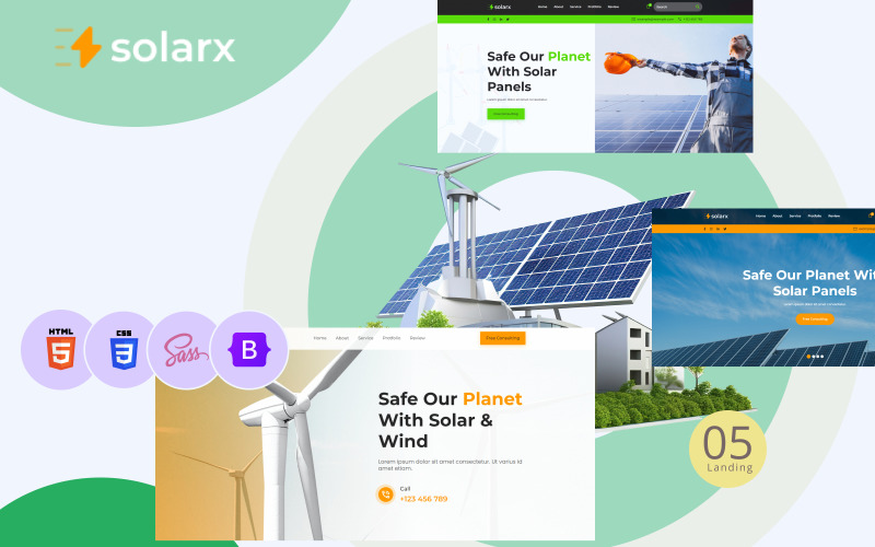 Solarx - Ecology & Solar Energy HTML landing Template Landing Page Template