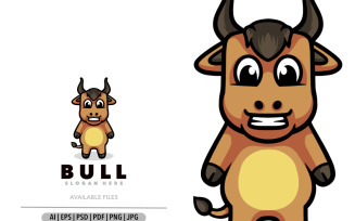 Bull mascot cartoon logo design template