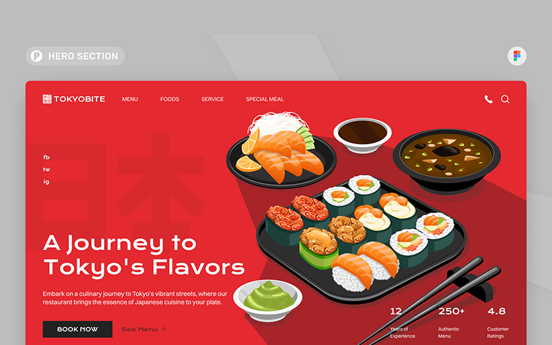 TokyoBite - Japanese Restaurant Hero Section Figma Template UI Element