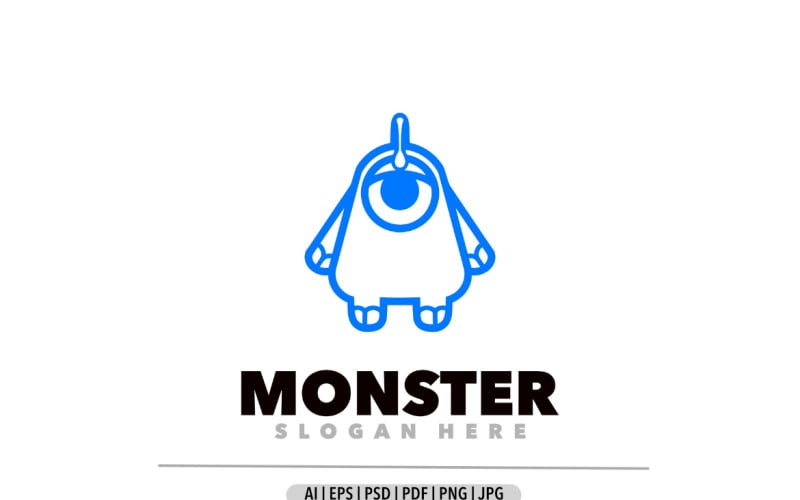 Monster blue line art logo design Logo Template