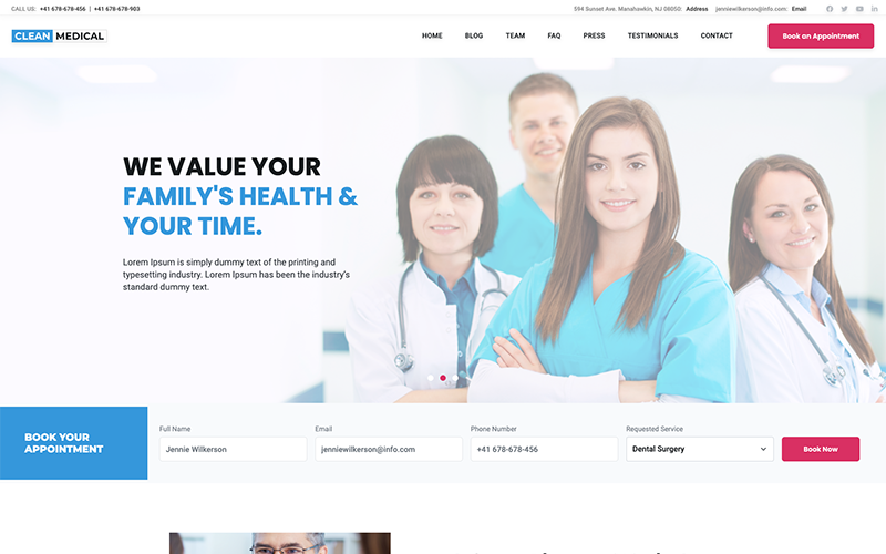 FREE Clean Medical Theme for Clinics, Doctors, Medical Offices, and Healthcare Professionals WordPress Themes 359380