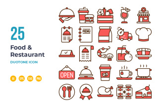 Food and Restaurant Icon Set in Duotone