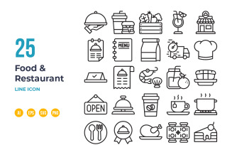 Food and Restaurant Icon Set in Line Outline