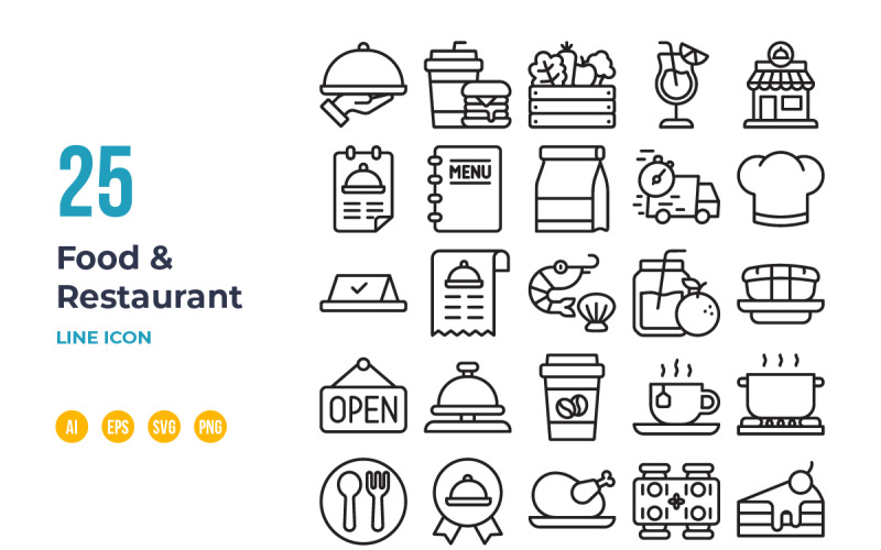 Food and Restaurant Icon Set in Line Outline
