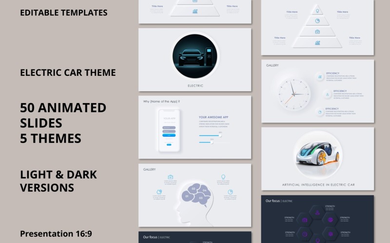 Mega Bundle_Electric Car theme (5Themes, 50 Slides) PowerPoint Template