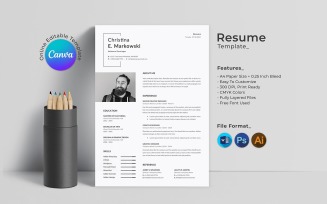 Minimal Resume Template Canva &Word