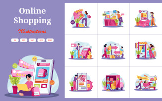 M708_ Online Shopping Illustration Pack