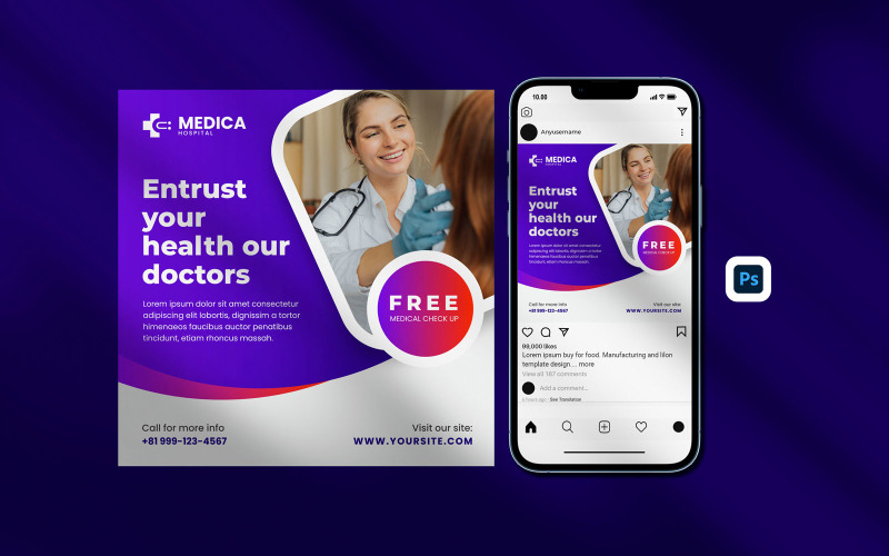 Instagram Posts Template - Medical Healthcare Flyer Social Media Post Web Banner