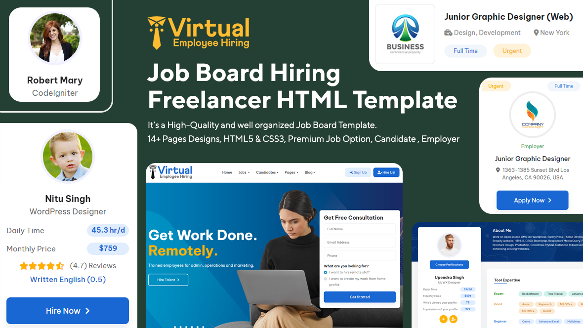 Virtual Employee Hiring Freelancer Clean Bootstrap HTML Website Template (Jobs)