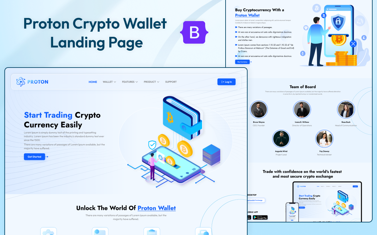 Proton - Crypto Wallet Application Landing Page Template