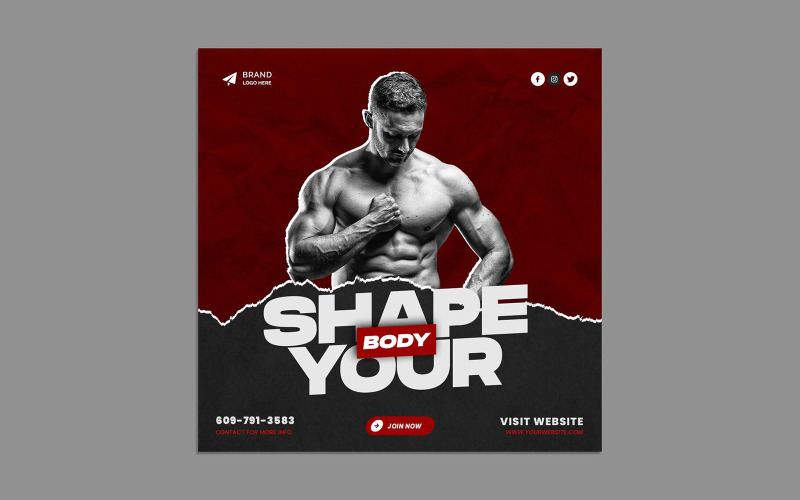 Fitness Gym Instagram Post Design Template Social Media