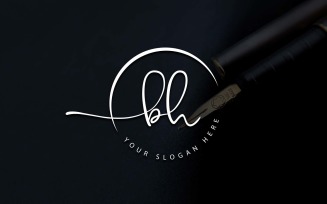 Calligraphy Studio Style BH Letter Logo Design