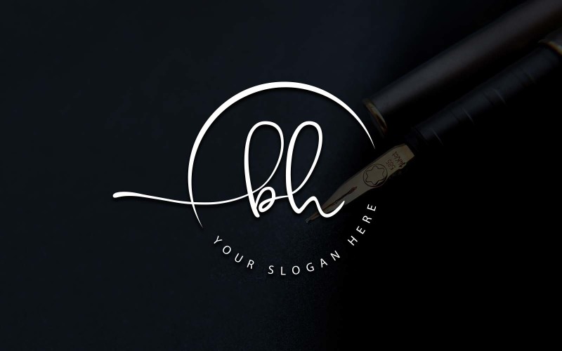 Calligraphy Studio Style BH Letter Logo Design Logo Template