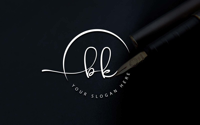 Calligraphy Studio Style BK Letter Logo Design Logo Template