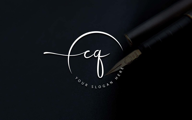 Calligraphy Studio Style CQ Letter Logo Design Logo Template