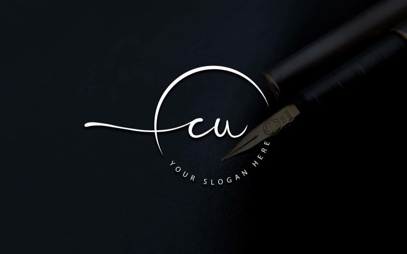 Calligraphy Studio Style CU Letter Logo Design Logo Template