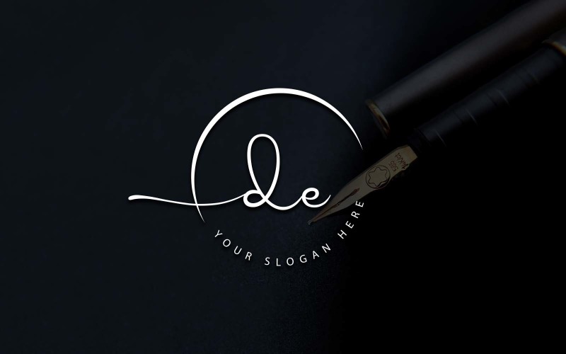 Calligraphy Studio Style DE Letter Logo Design Logo Template