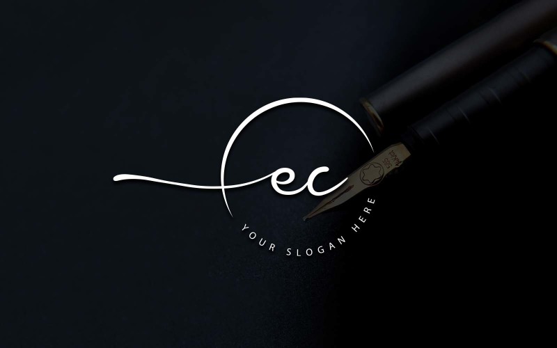 Calligraphy Studio Style EC Letter Logo Design Logo Template