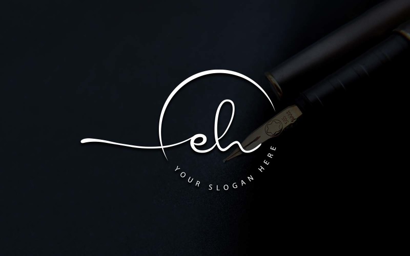 Calligraphy Studio Style EH Letter Logo Design Logo Template
