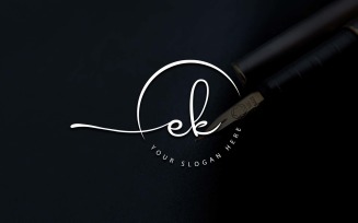 Calligraphy Studio Style EK Letter Logo Design