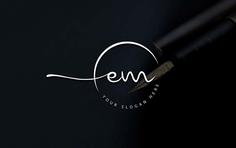 Calligraphy Studio Style EM Letter Logo Design Logo Template